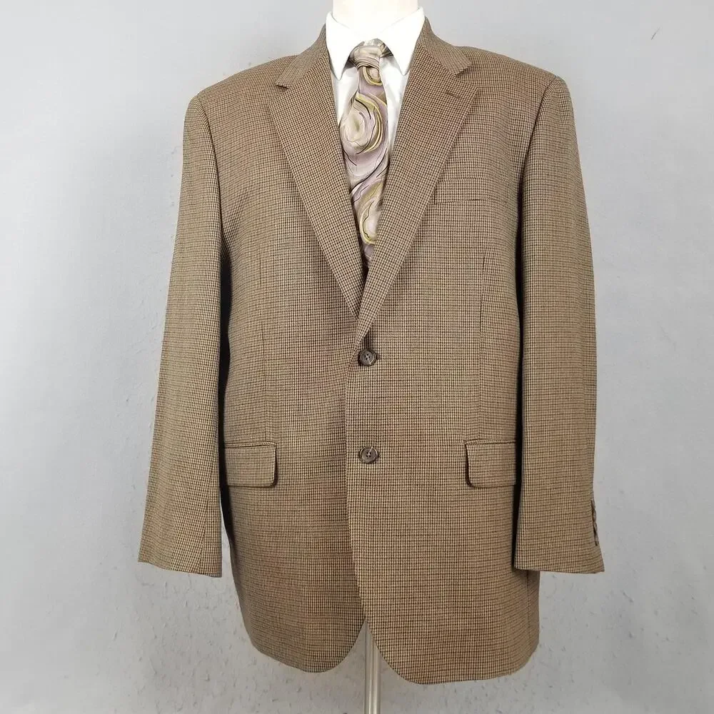 Chaps Blazer Mens 46R Brown Check Wool Sport Coat Jacket Two Button‎ Notch Lapel